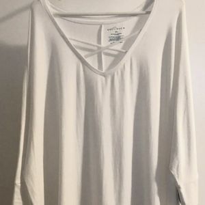 𝅺WOMAN’S White Boutique Cotton Modal 3/4 Sleeve Size 3x Crisscross